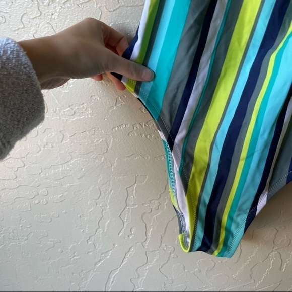 Aerie Green and Blue Stripe One Piece Swim Suit - Picture 4 of 6